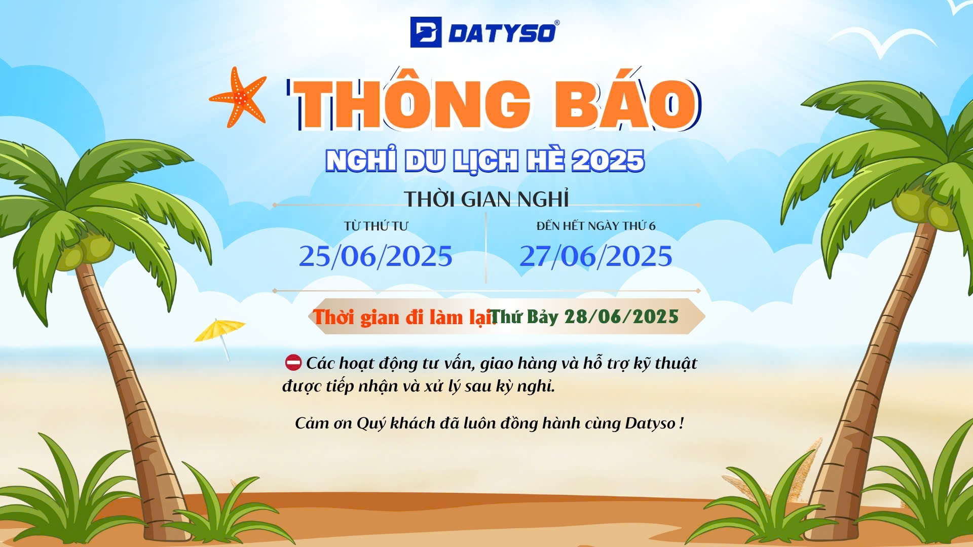 Datyso Việt Nam Thông Báo Lịch Nghỉ Mát Năm 2025